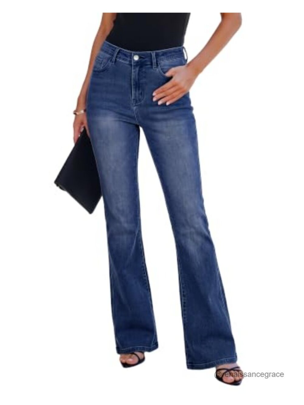 Women's High Rise Flare Jeans Stretchy Denim 5-Pocket 30.5" Inseam